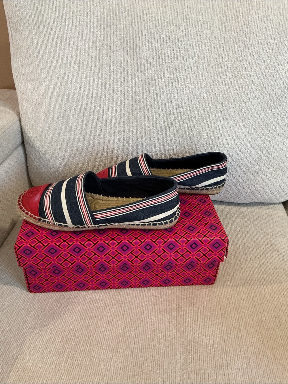 Tory Burch Striped Canvas & Leather Cap-Toe Espadrilles - Picture 2 of 6